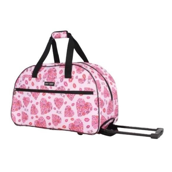 ❤️💗❤️ Betsy Johnson Hugs and Kisses Rolling Duffel Bag/Carry On/Weekender - Picture 1 of 7